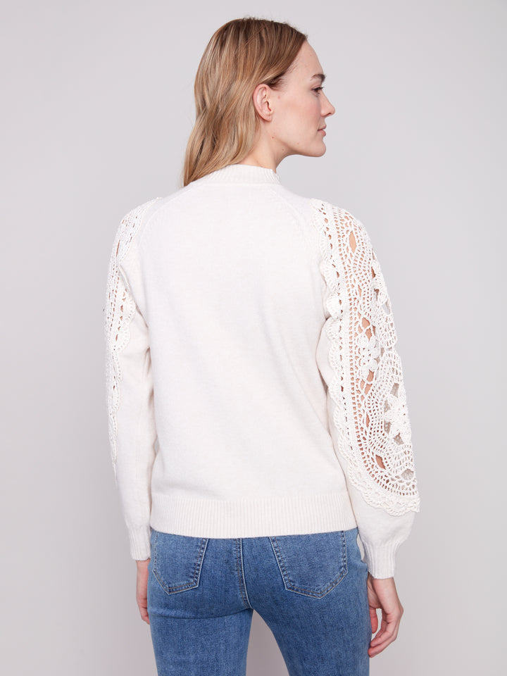 Ecru Crochet Sleeve Sweater