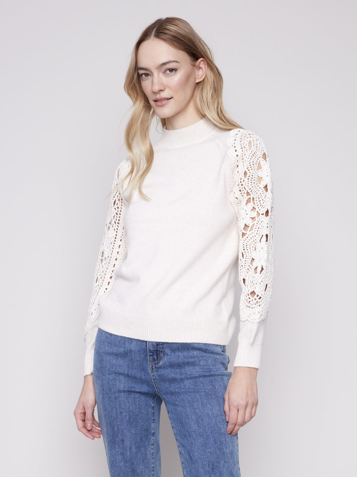 Ecru Crochet Sleeve Sweater