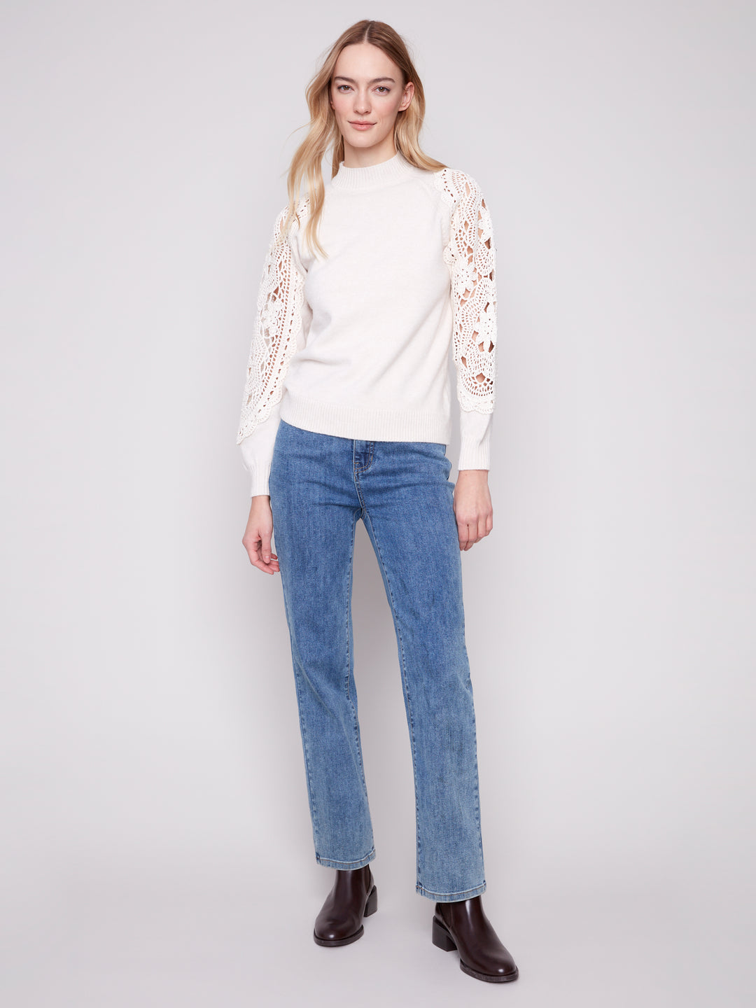 Ecru Crochet Sleeve Sweater