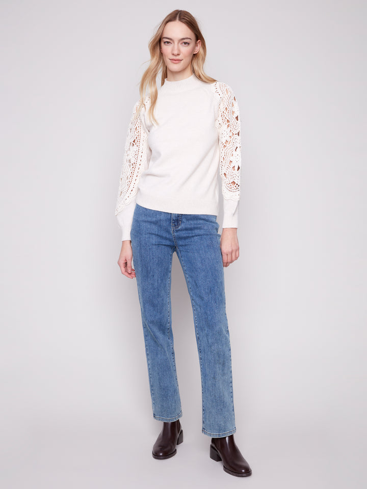 Ecru Crochet Sleeve Sweater