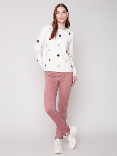 Ecru Dot Crew Neck Sweater