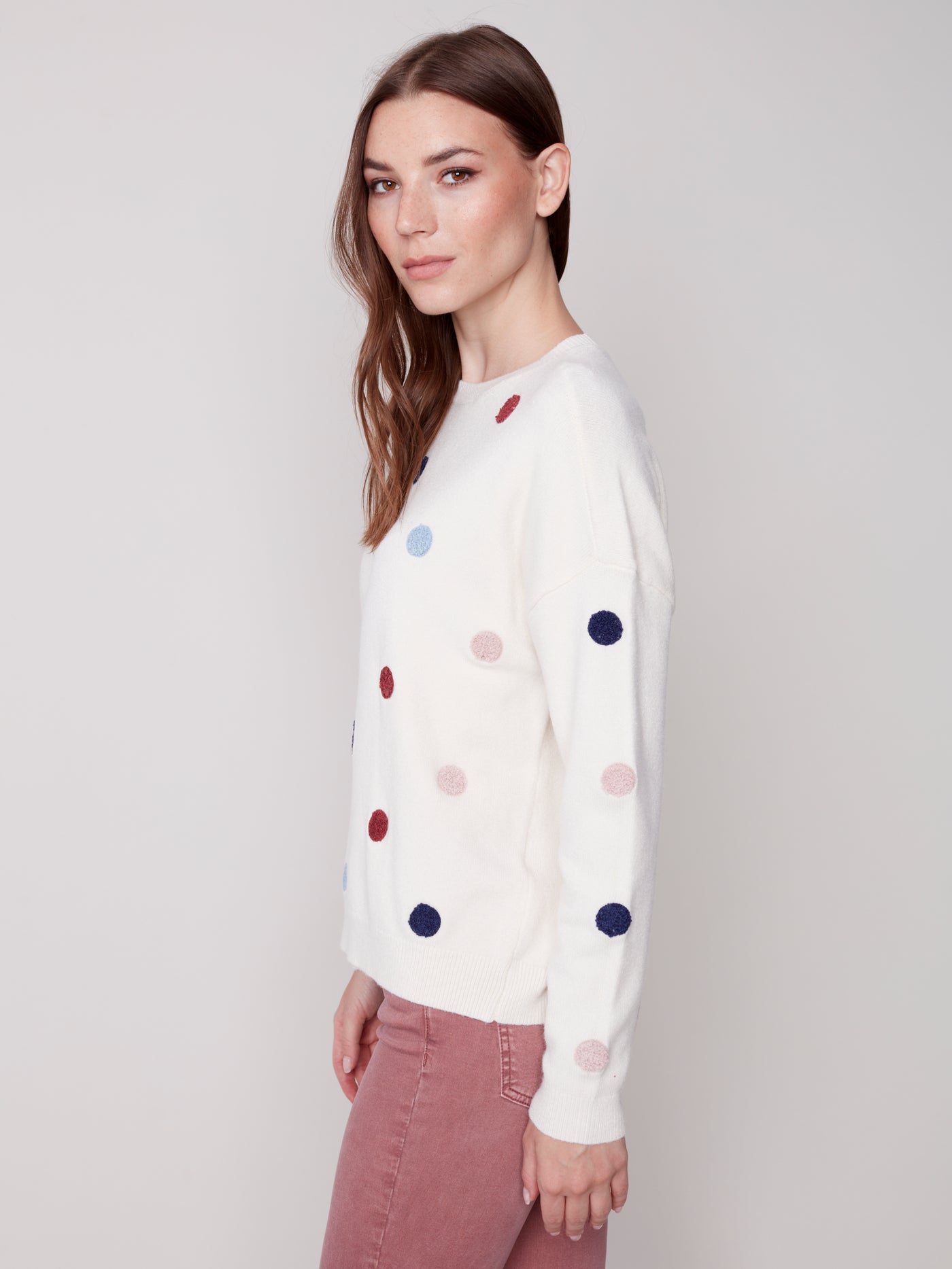 Ecru Dot Crew Neck Sweater