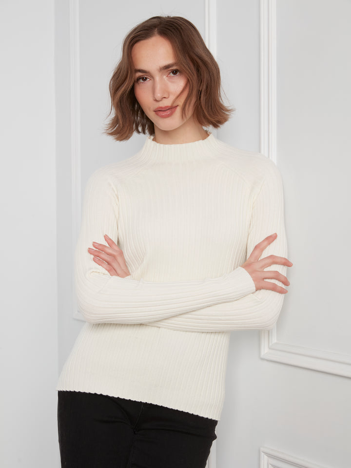Ecru Essential Mock Neck Ribbed Sweater