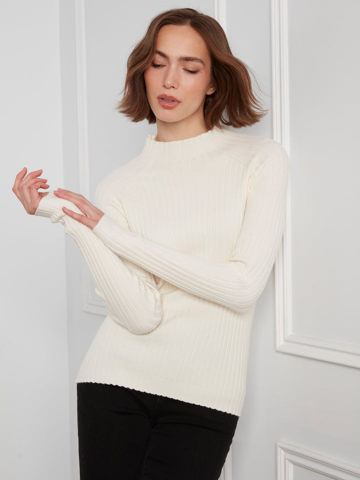 Ecru Essential Mock Neck Ribbed Sweater