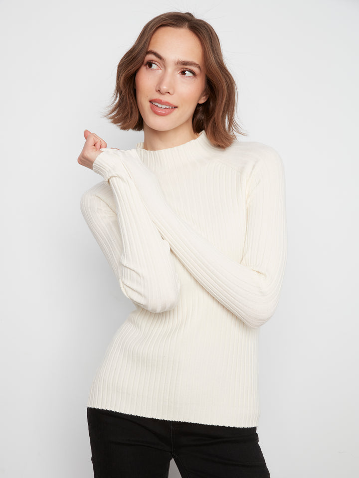 Ecru Essential Mock Neck Ribbed Sweater