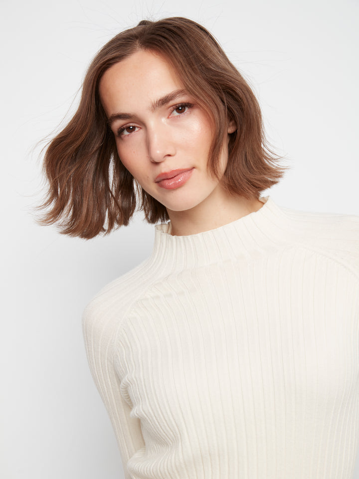 Ecru Essential Mock Neck Ribbed Sweater