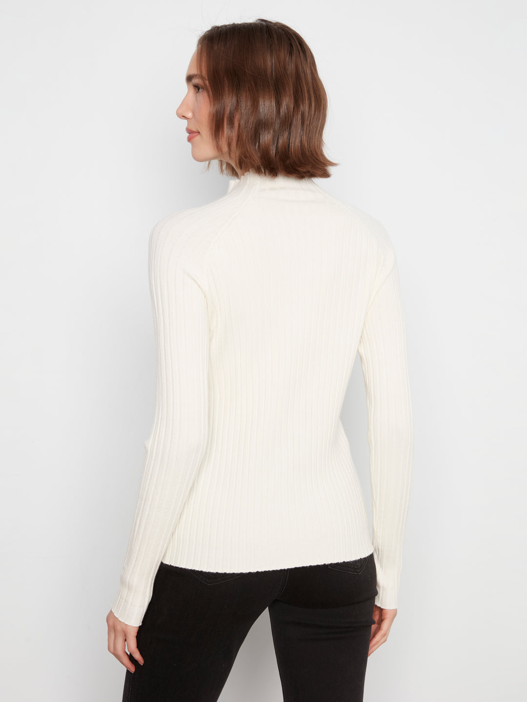 Ecru Essential Mock Neck Ribbed Sweater