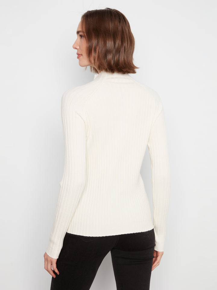 Ecru Essential Mock Neck Ribbed Sweater