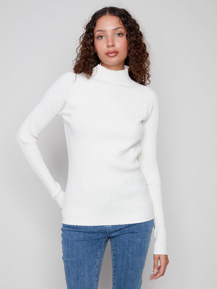 Ecru Essential Mock Neck Ribbed Sweater