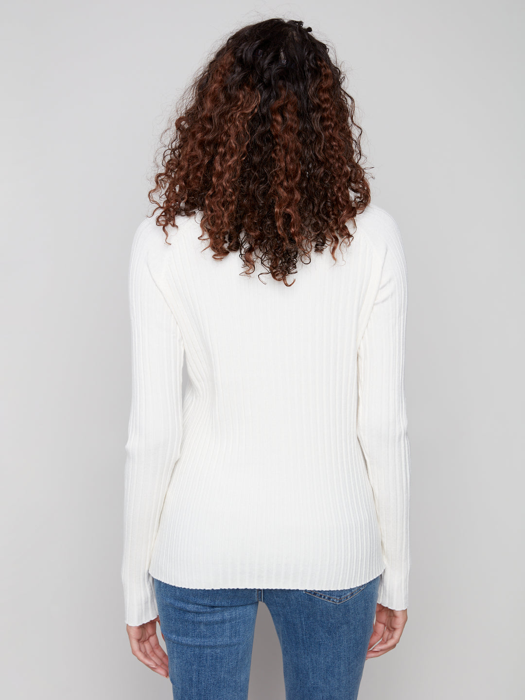 Ecru Essential Mock Neck Ribbed Sweater
