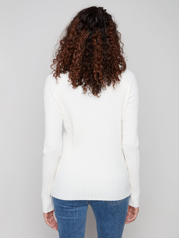 Ecru Essential Mock Neck Ribbed Sweater