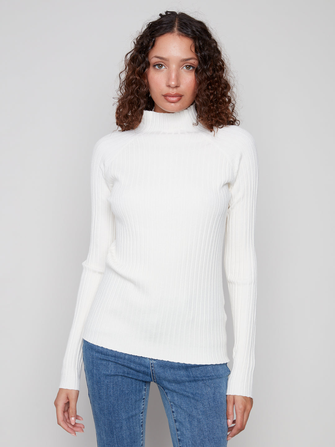 Ecru Essential Mock Neck Ribbed Sweater