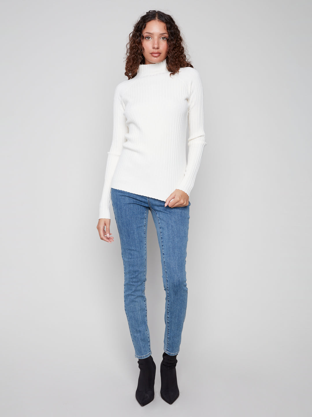 Ecru Essential Mock Neck Ribbed Sweater