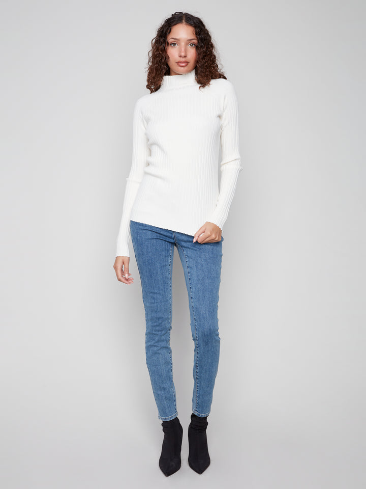 Ecru Essential Mock Neck Ribbed Sweater