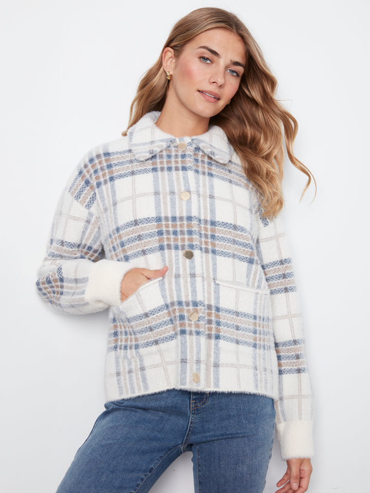 Ecru Eyelash Yarn Jacquard Short Jacket