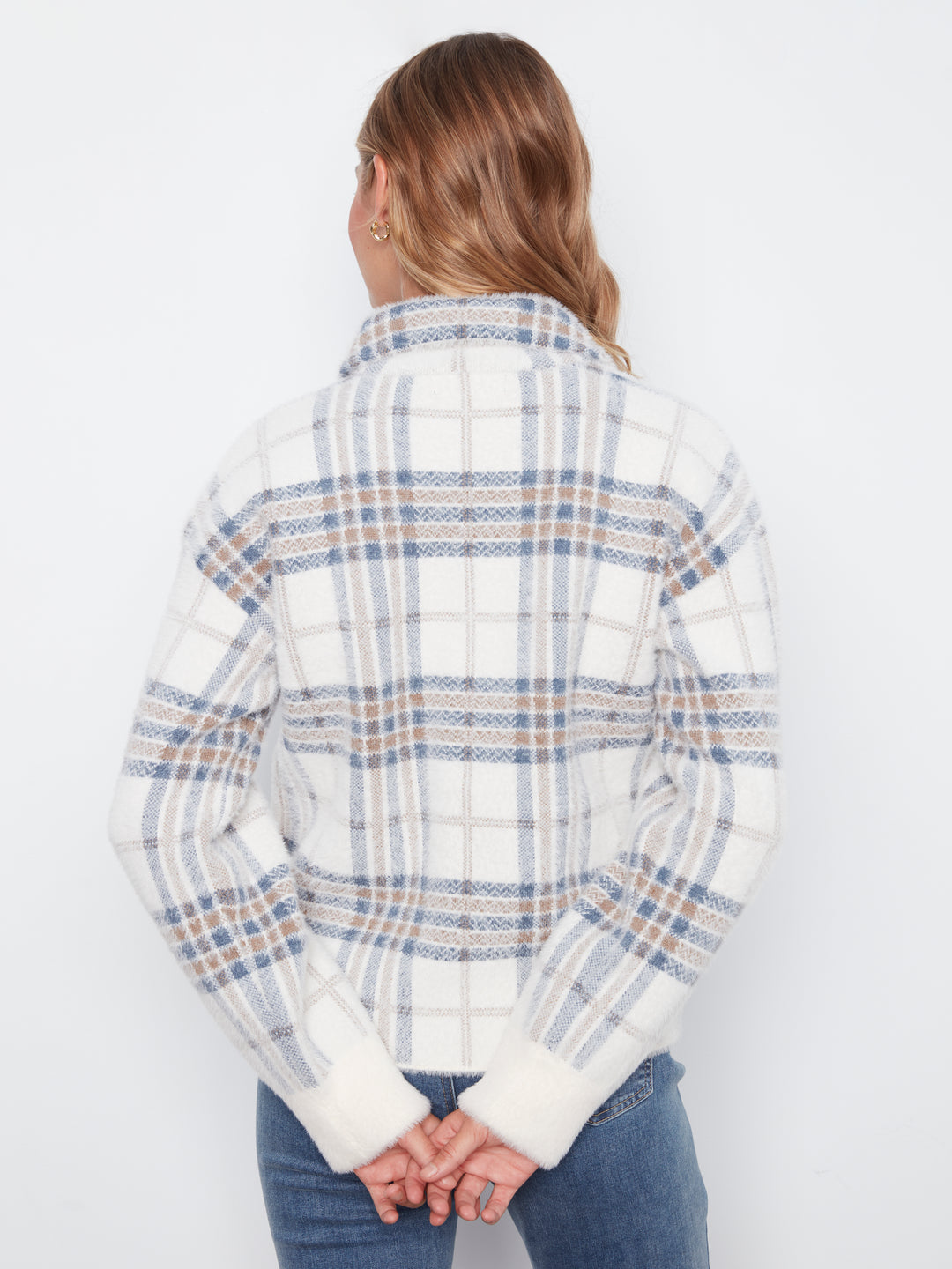 Ecru Eyelash Yarn Jacquard Short Jacket