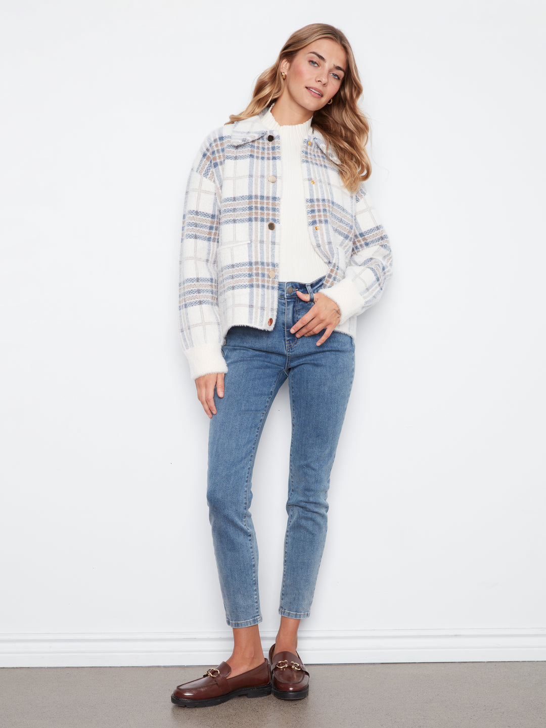 Ecru Eyelash Yarn Jacquard Short Jacket