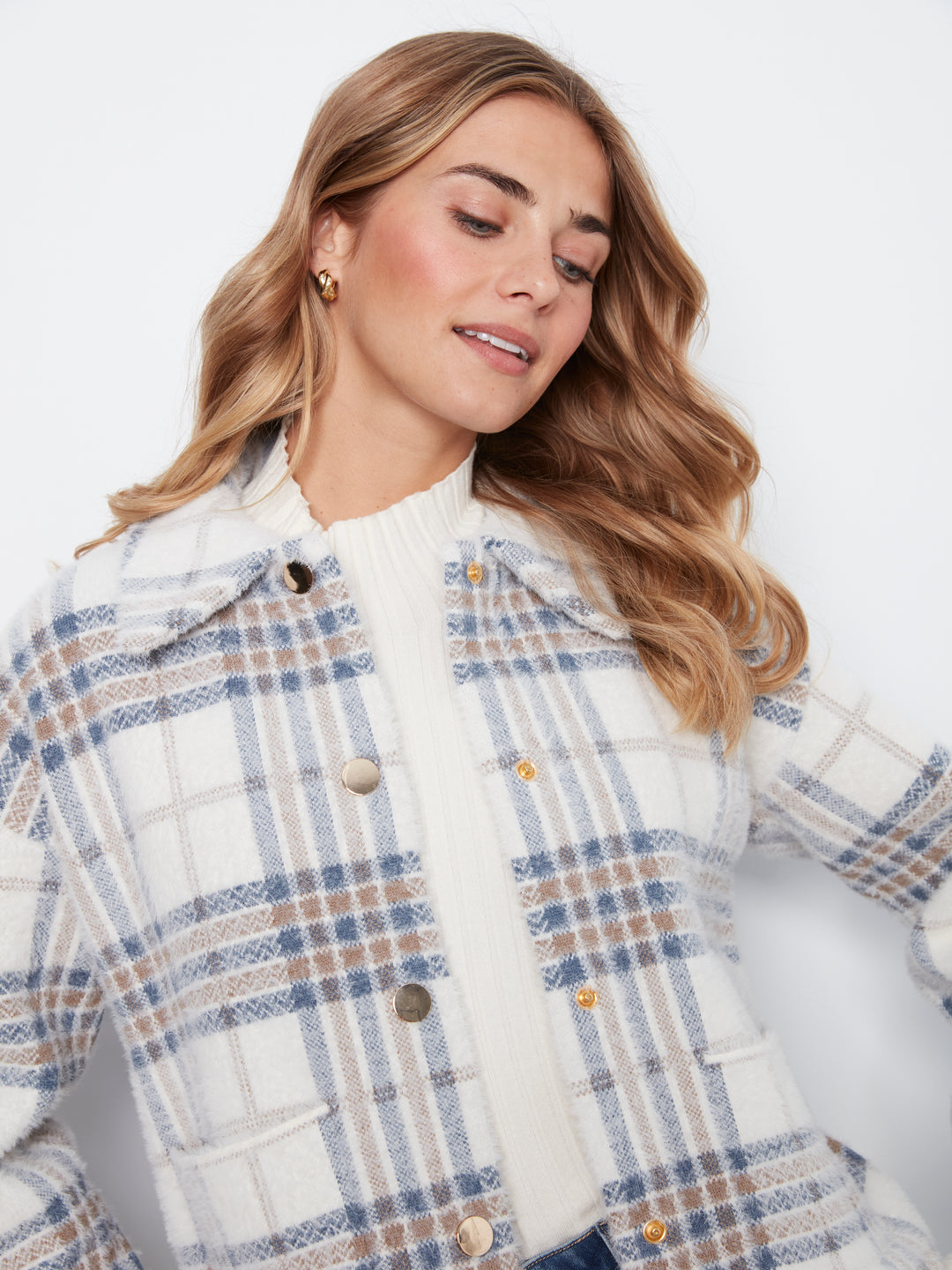 Ecru Eyelash Yarn Jacquard Short Jacket