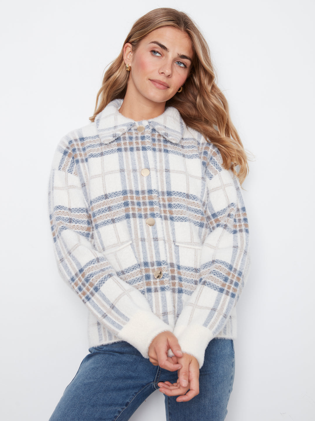 Ecru Eyelash Yarn Jacquard Short Jacket
