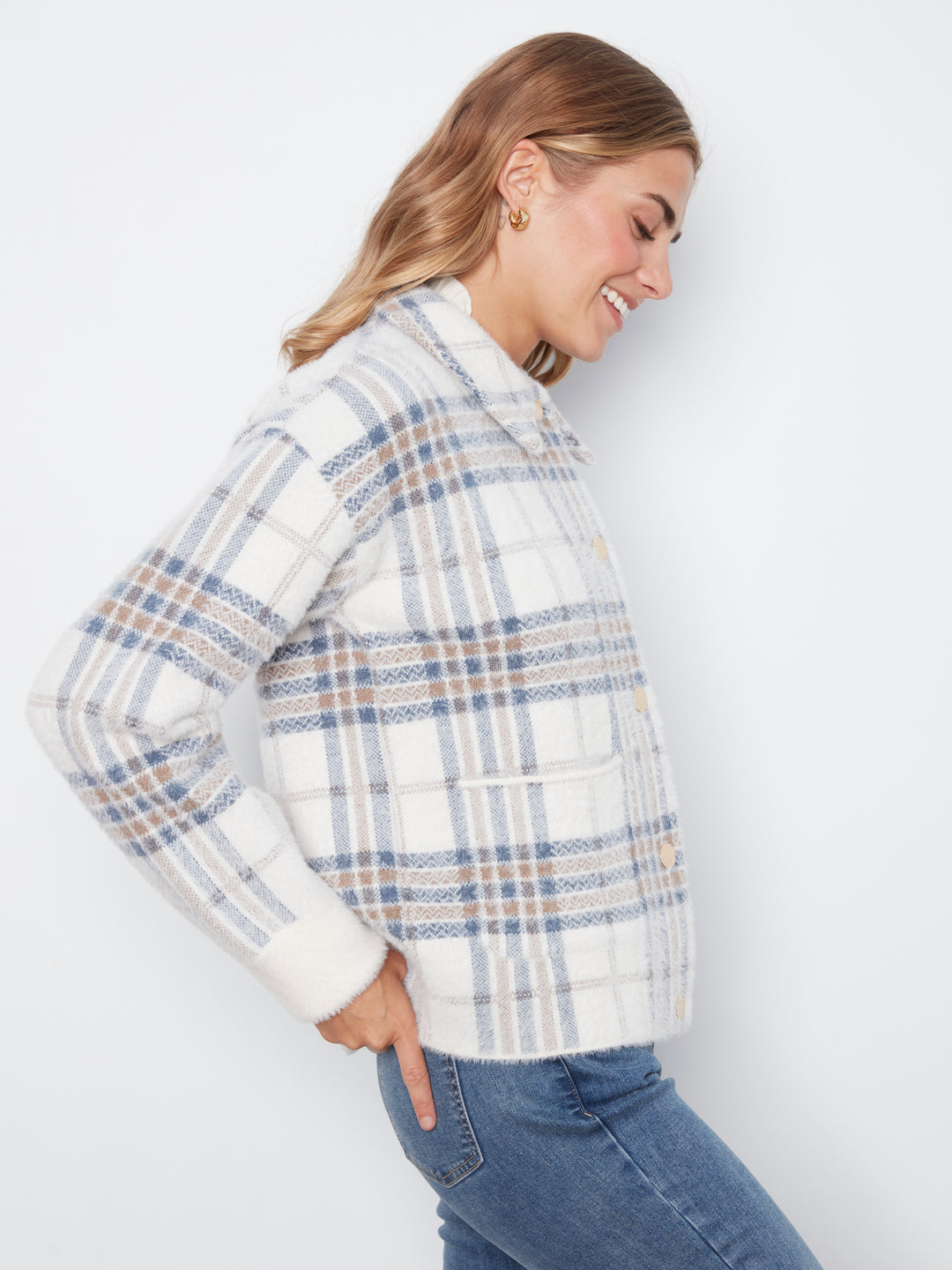 Ecru Eyelash Yarn Jacquard Short Jacket