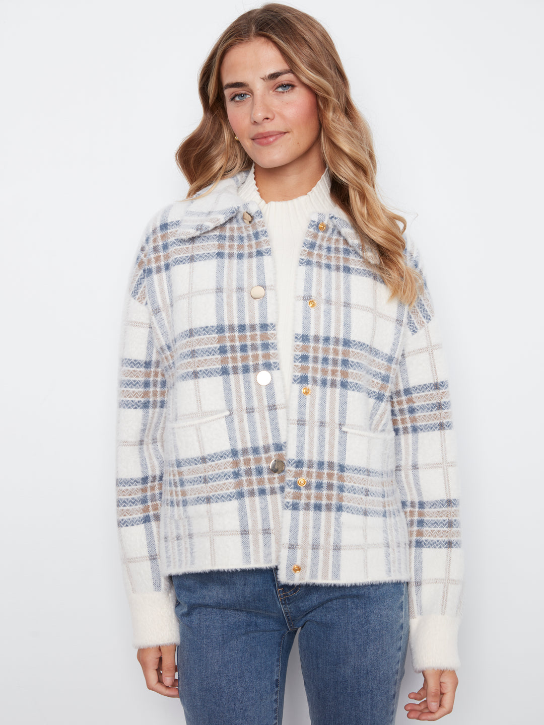 Ecru Eyelash Yarn Jacquard Short Jacket