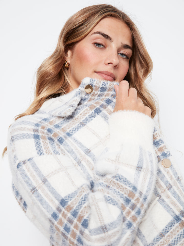 Ecru Eyelash Yarn Jacquard Short Jacket