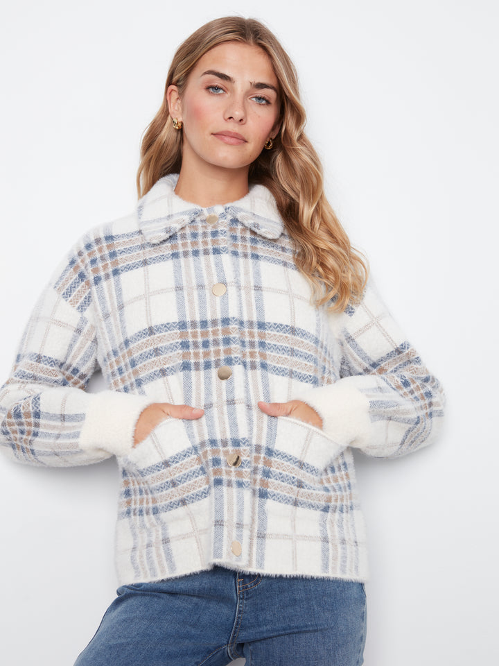 Ecru Eyelash Yarn Jacquard Short Jacket
