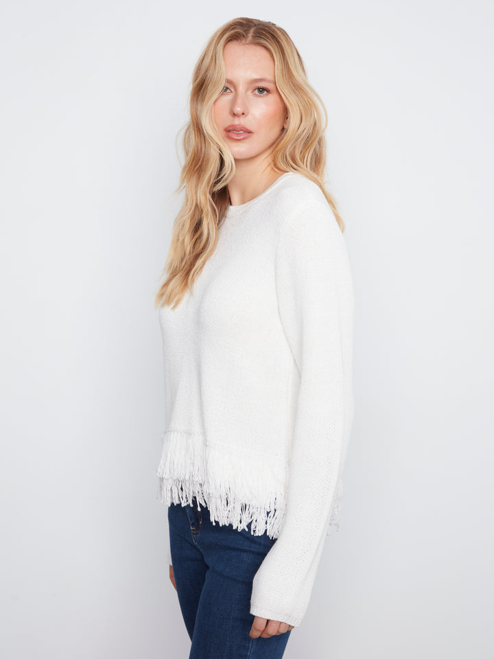 Ecru Fringe Hem Sweater