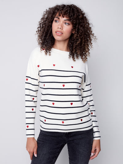 Ecru Hearts and Stripes Sweater