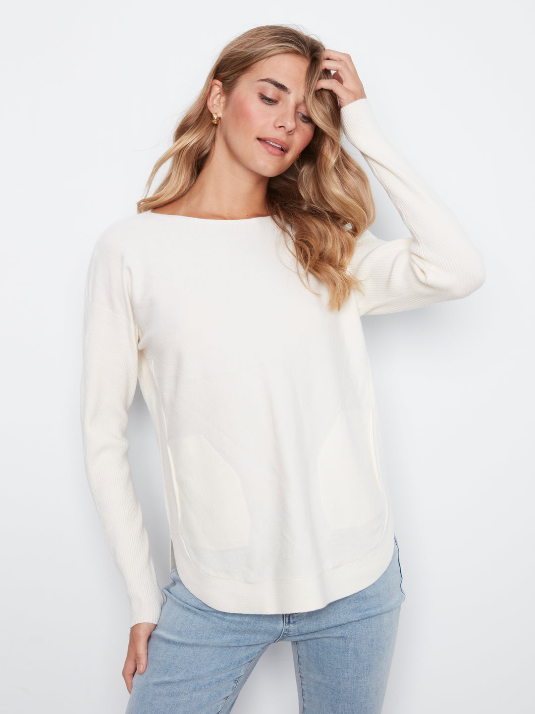 Ecru Lace-Up Back Plushy Knit Sweater