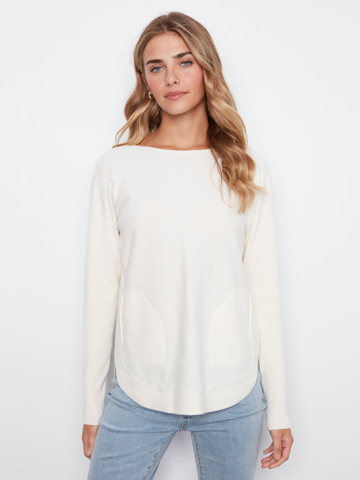 Ecru Lace-Up Back Plushy Knit Sweater