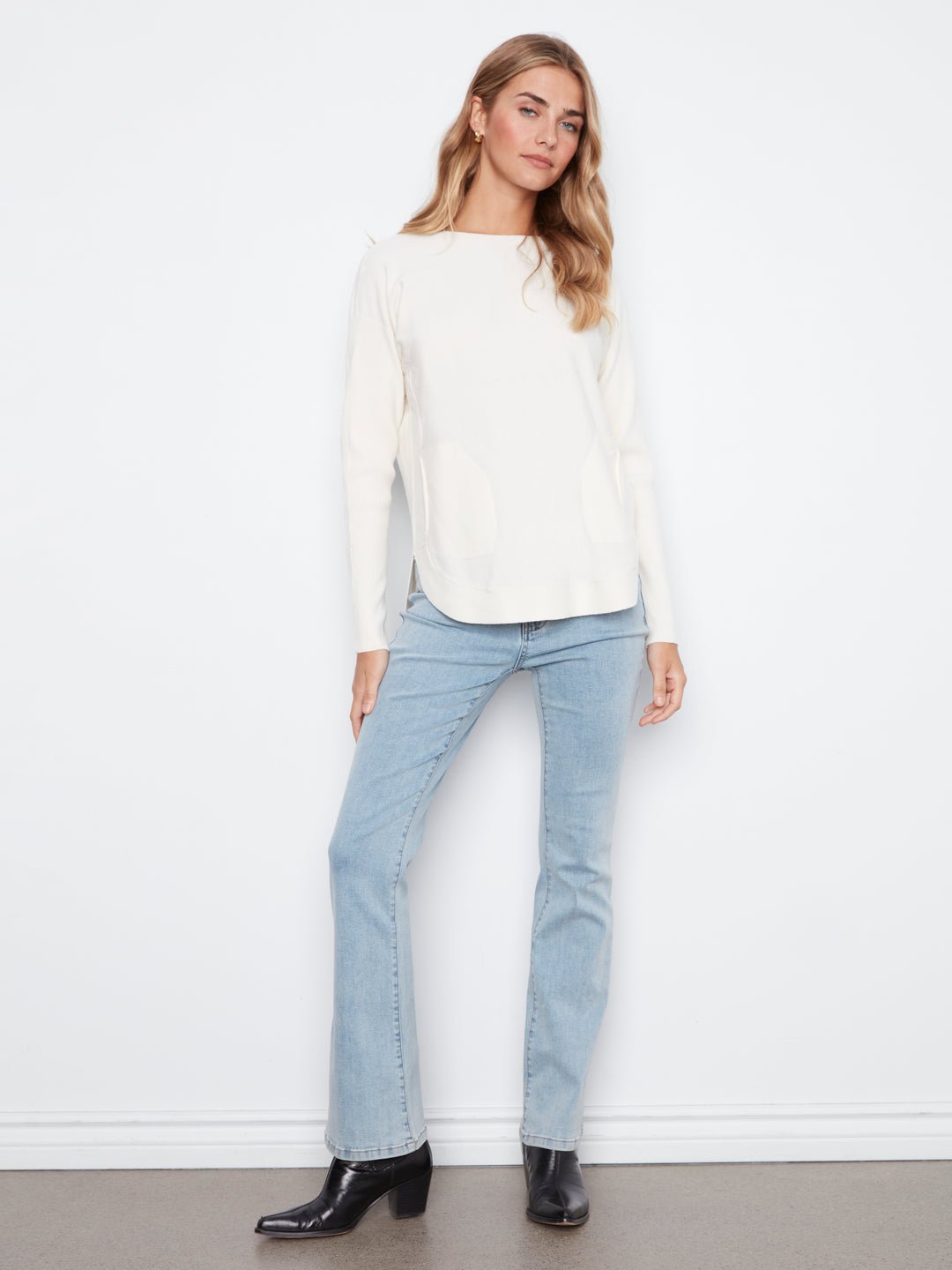 Ecru Lace-Up Back Plushy Knit Sweater