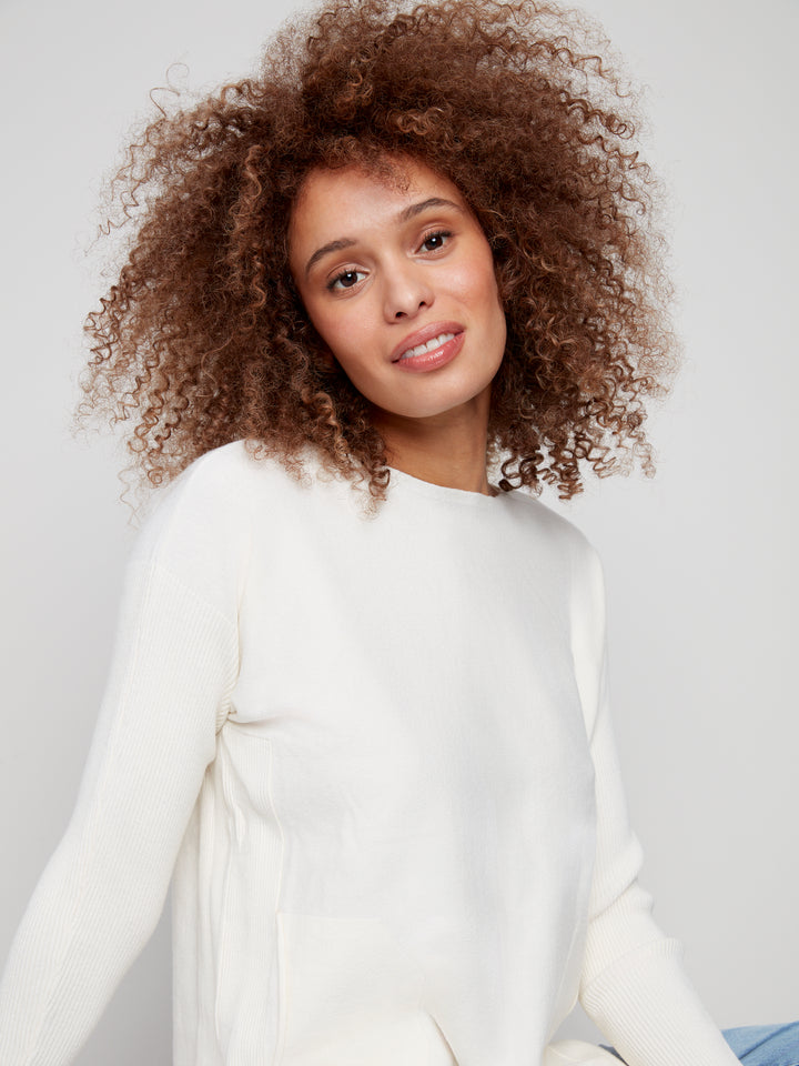 Ecru Lace-Up Back Plushy Knit Sweater
