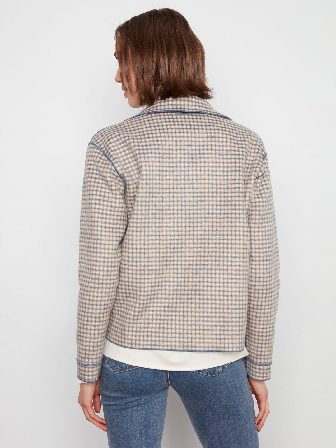 Ecru Reversible Brushed Plaid Short Coat
