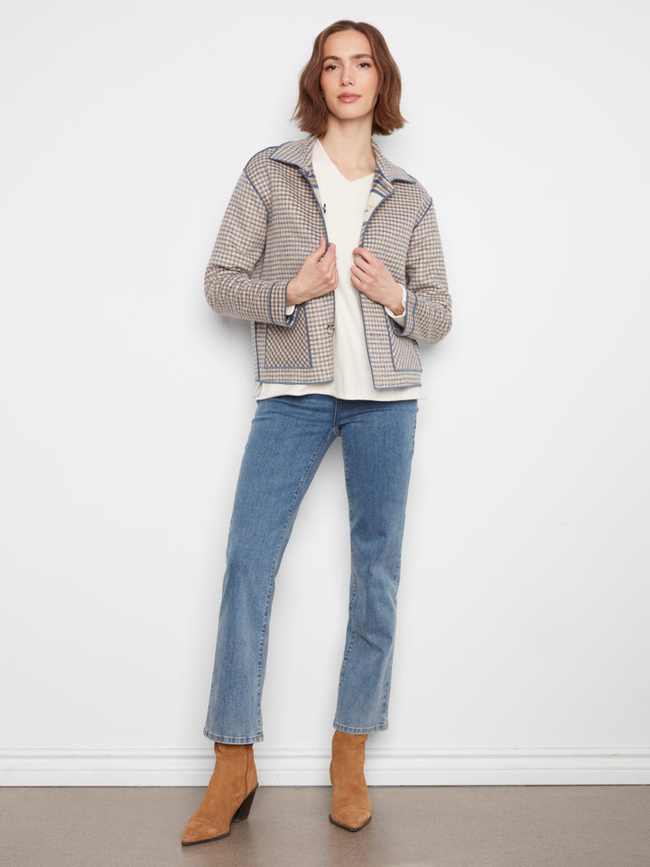 Ecru Reversible Brushed Plaid Short Coat