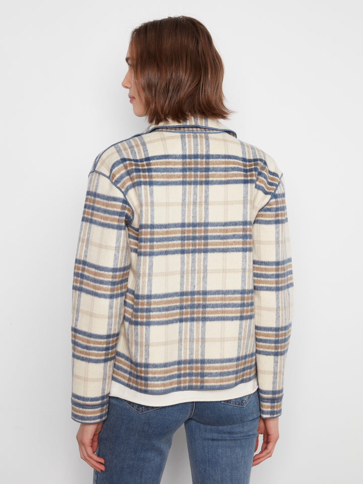 Ecru Reversible Brushed Plaid Short Coat