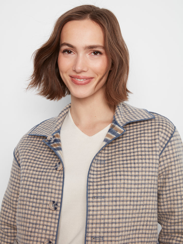 Ecru Reversible Brushed Plaid Short Coat
