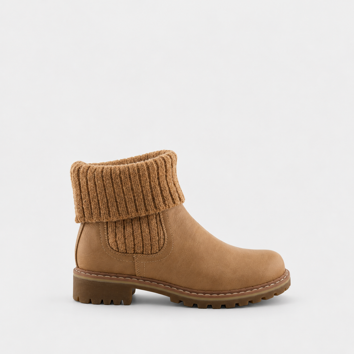 Edran Tan Knit Cuff Bootie