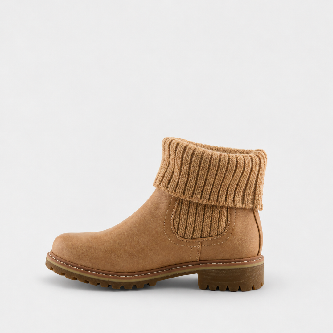 Edran Tan Knit Cuff Bootie