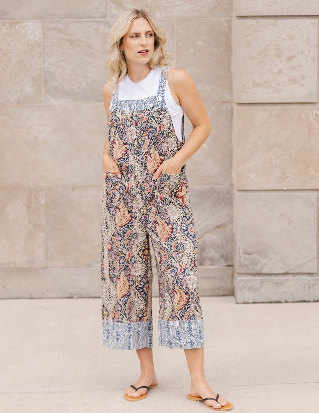 Elora Blue Paisley Printed Overalls