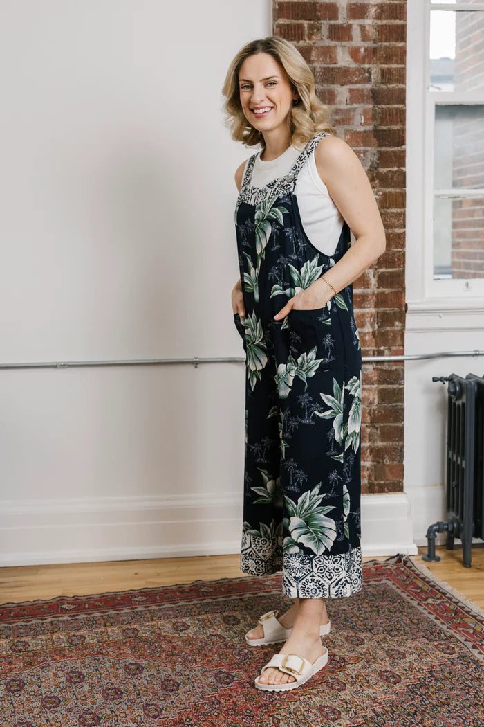 Elora Palm Print Mix Overalls