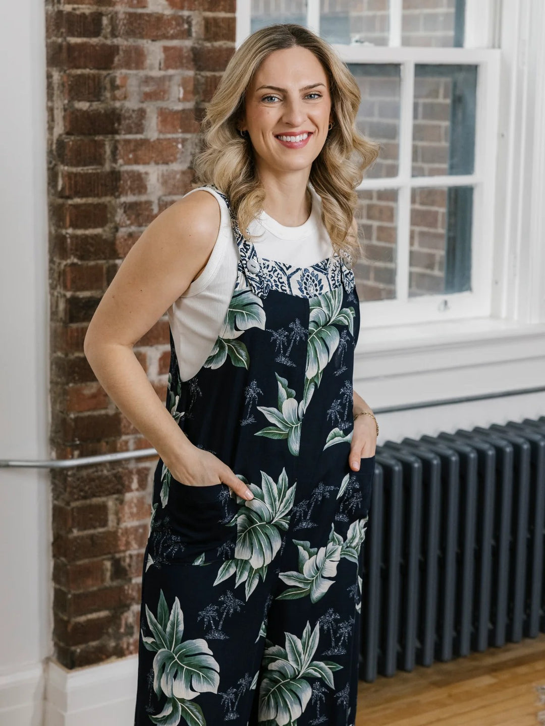 Elora Palm Print Mix Overalls