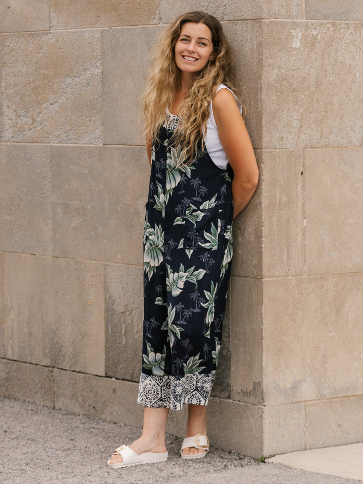 Elora Palm Print Mix Overalls