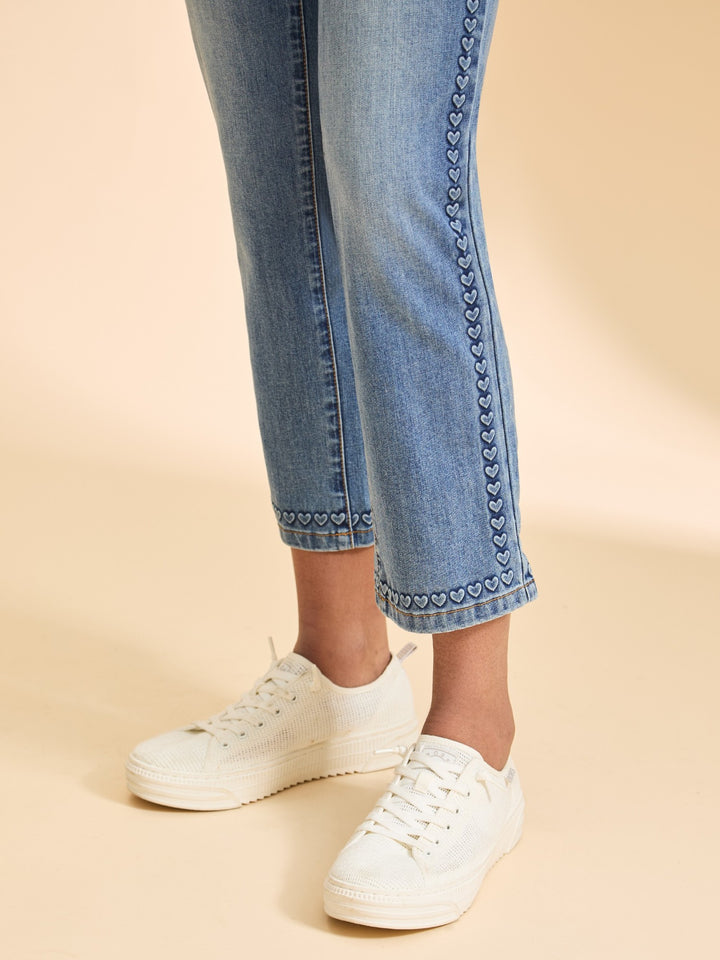 Embossed Hearts Olivia Straight Jean