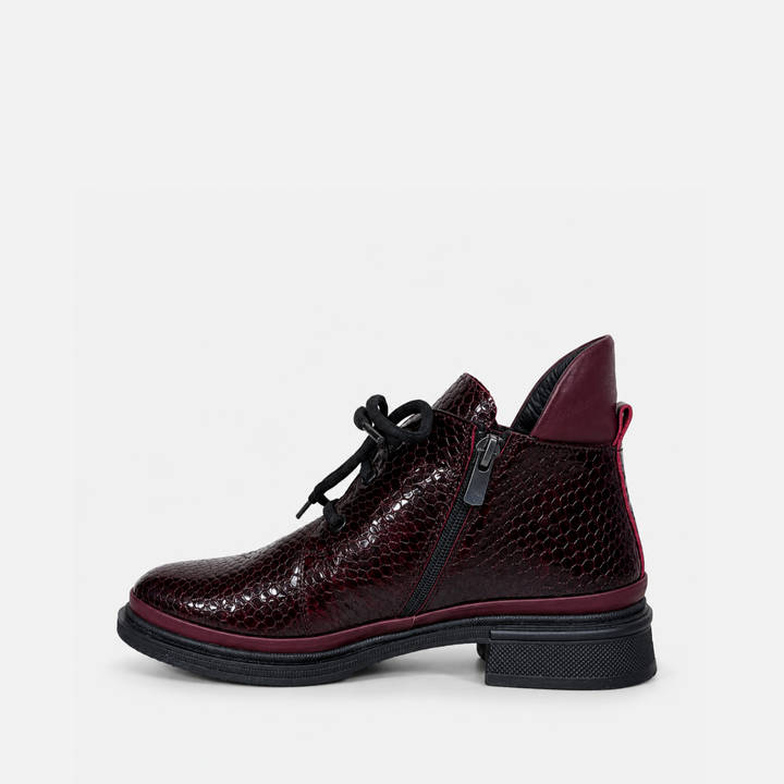 Embossed Reptile Wine Leather Patent Shoe