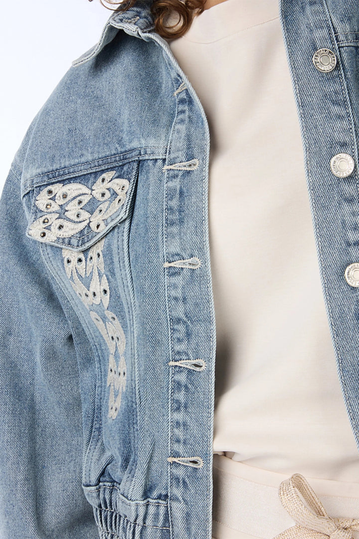 Embroidered Denim Crop Jacket