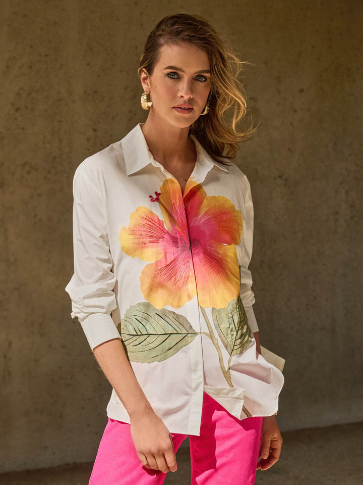 Embroidered Flower Cotton Shirt