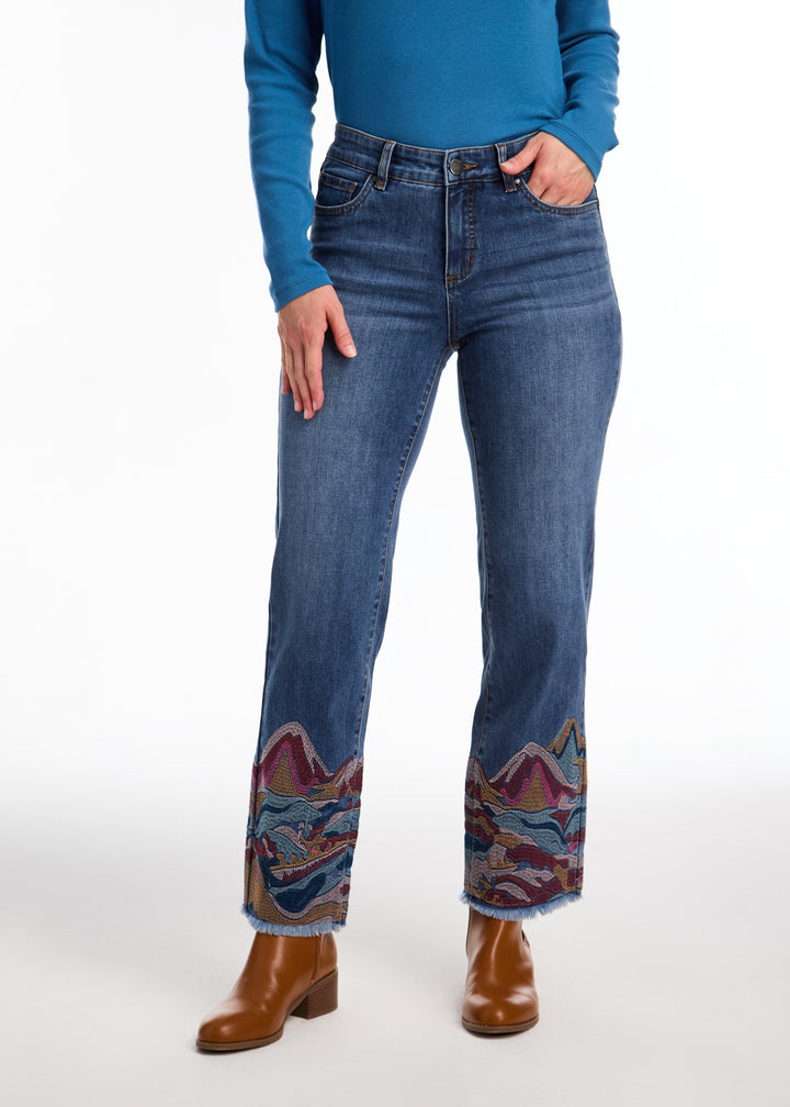 Embroidered Hem Christina Straight Ankle Jean