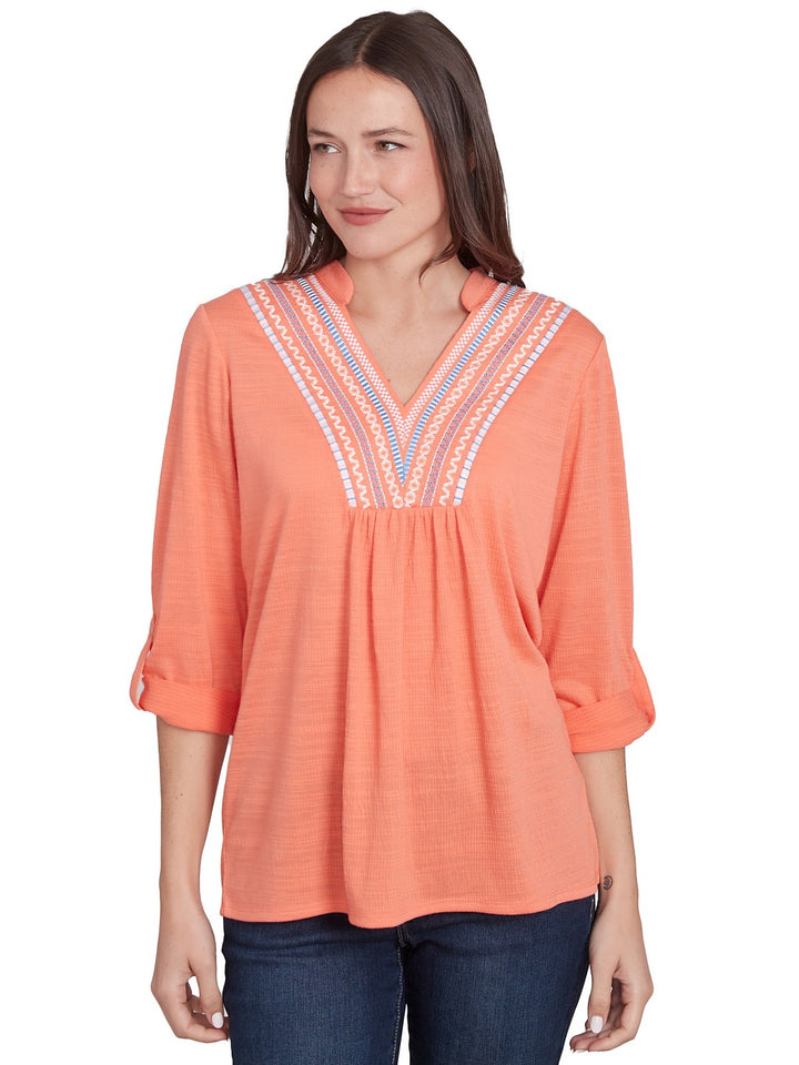 Embroidered V-Neck Top