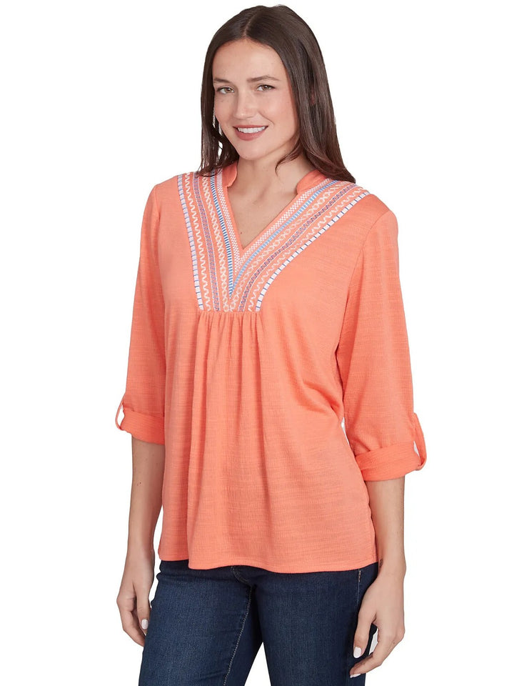 Embroidered V-Neck Top